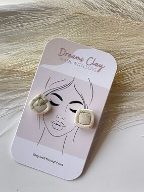 Dreams Clay White Marble Square Stud Earrings